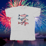 Load image into Gallery viewer, RED, WHITE &amp; BLUE FISH - front of shirt
