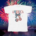 Load image into Gallery viewer, AMERICA WITH CHERRIES WITH STARS &amp; STRIPES - front of tee
