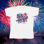 Load image into Gallery viewer, AMERICA WITH FLAG &amp; STARS - front of tee

