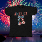 Load image into Gallery viewer, AMERICA WITH CHERRIES WITH STARS &amp; STRIPES - front of tee
