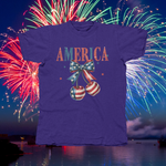 Load image into Gallery viewer, AMERICA WITH CHERRIES WITH STARS &amp; STRIPES - front of tee
