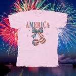 Load image into Gallery viewer, AMERICA WITH CHERRIES WITH STARS &amp; STRIPES - front of tee
