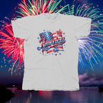 Load image into Gallery viewer, AMERICA WITH FLAG &amp; STARS - front of tee
