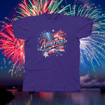Load image into Gallery viewer, AMERICA WITH FLAG &amp; STARS - front of tee

