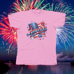 Load image into Gallery viewer, AMERICA WITH FLAG &amp; STARS - front of tee
