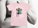Load image into Gallery viewer, Fighting For Boobies - White Letters (2 Ribbons as O's) - back of tee
