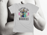 Load image into Gallery viewer, Fighting For Boobies - Black Letters (2 Ribbons on Outside) - back of tee
