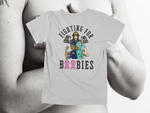 Load image into Gallery viewer, Fighting For Boobies - Black Letters (2 Ribbons as O's) - back of tee
