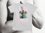 Load image into Gallery viewer, Fighting For Boobies - White With Pink Letters (2 Ribbons on Outside) - back of tee
