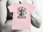 Load image into Gallery viewer, Fighting For Boobies - Black Letters (2 Ribbons on Outside) - back of tee
