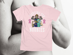 Load image into Gallery viewer, Fighting For Boobies - White Letters (2 Ribbons on Outside) - back of tee
