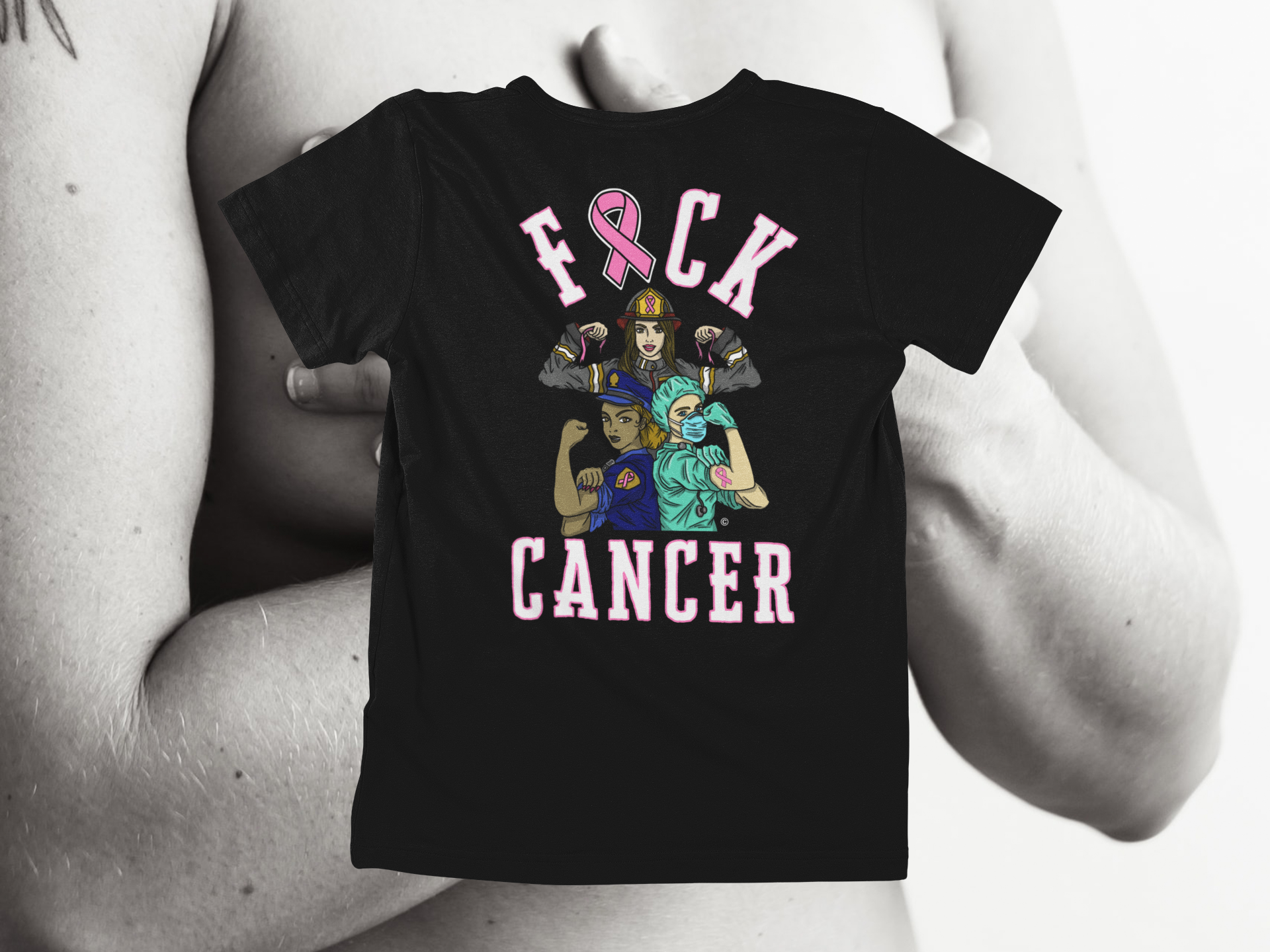 F&CK CANCER - White With Pink Letters - back of tee