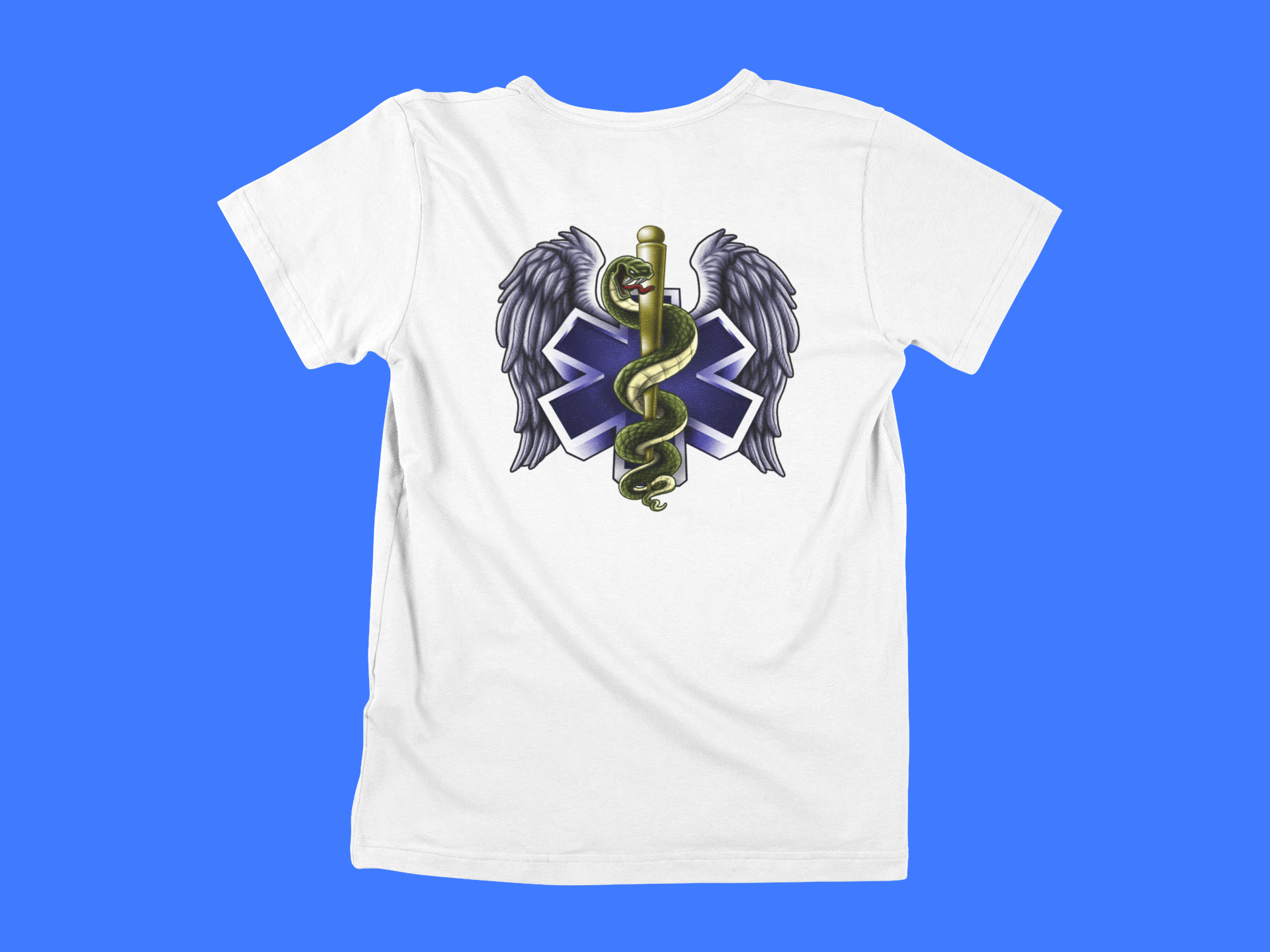 EMS Winged Serpent And Staff - back of tee