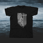 Load image into Gallery viewer, Lineman/Linewoman On Pole With Flag In Back - Gray - front of tee
