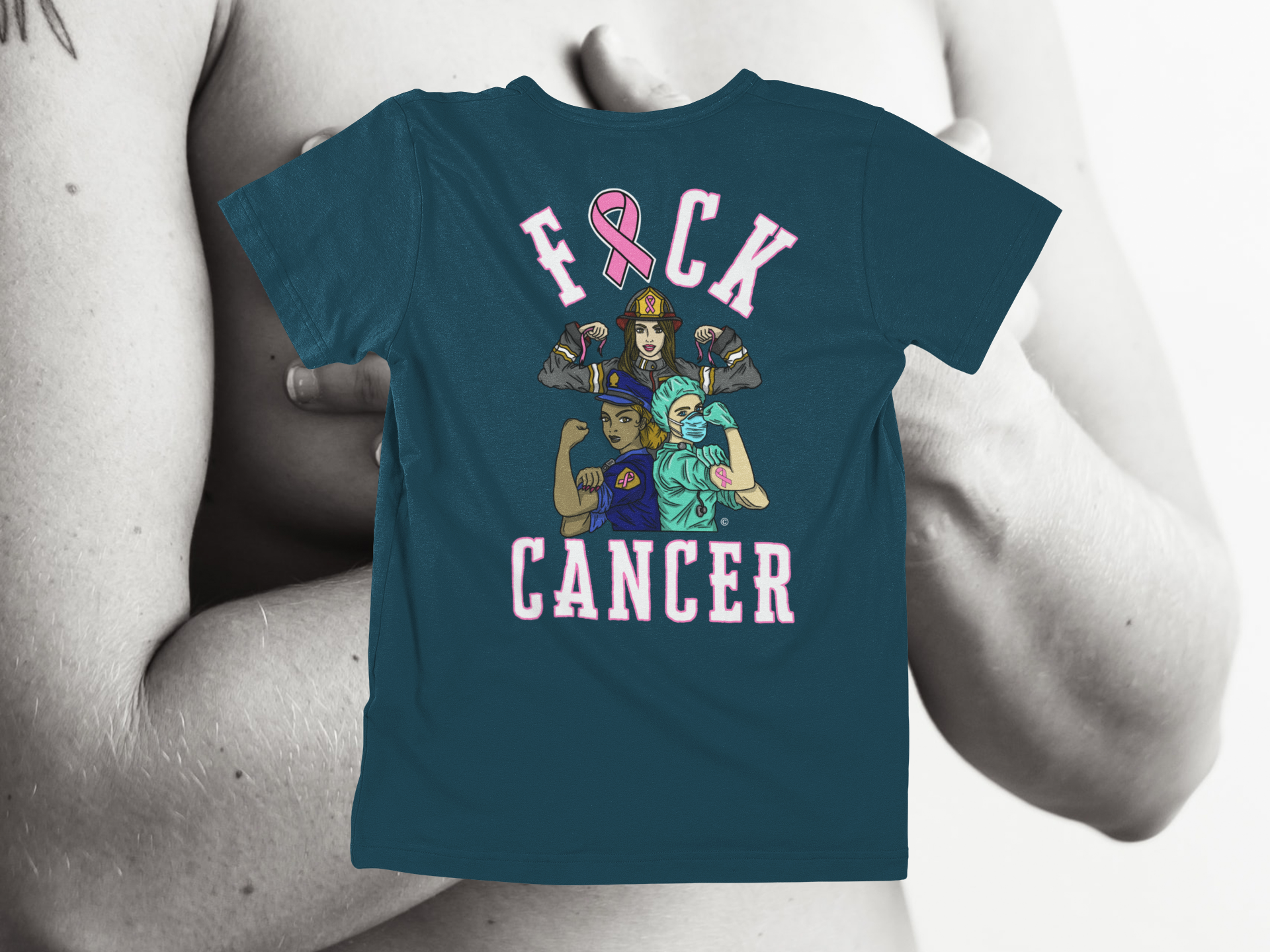 F&CK CANCER - White With Pink Letters - back of tee