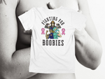 Load image into Gallery viewer, Fighting For Boobies - Black Letters (2 Ribbons on Outside) - back of tee

